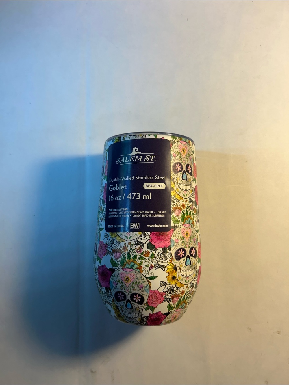 Salem St. Floral Sugar Skull Double-Walled Stainless Steel 16oz Goblet